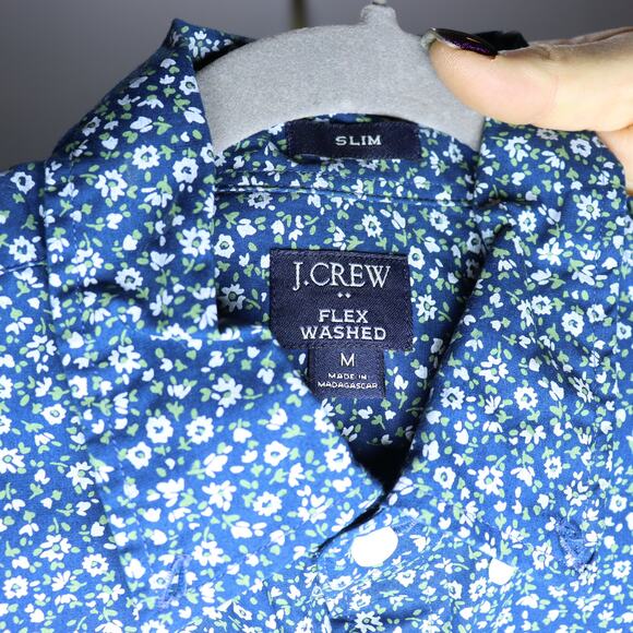 J.Crew Flex Washed Slim Shirt Medium Blue Floral Print - Picture 3 of 4